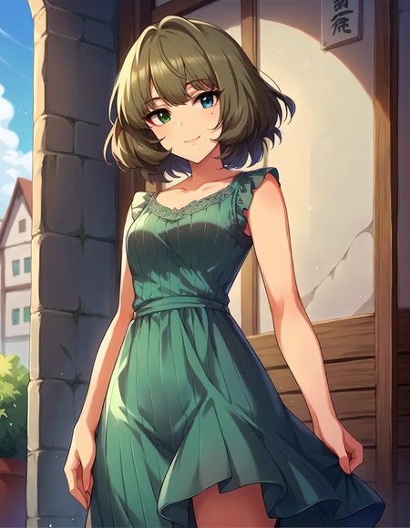 score_9,score_8_up,score_7_up,1girl,solo,cowboy shot,looking at viewer,smile,closed mouth,outdoors,
<lora:takagakikaede_ponyXLV6:0.8>,cgtgk,
brown hair,short hair,green eyes,blue eyes,heterochromia,mole under eye,
ribbed dress