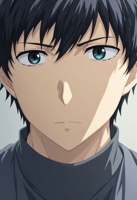 high resolution, solo, best quality, 1Boy, Arata Kaizaki, Black Hair, portrait, looking at viewer, focused gaze forward, upper body, head upright, anxiety, OverallDetail