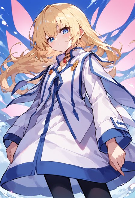 score_9,score_8_up,score_7_up,source_anime,zPDXL,
*//*,1girl,blonde hair,long hair,blue eyes,black pantyhose,white dress,pink wings,<lora:ColetteBrunel:1>,
looking at viewer,cowboy shot,dutch angle,dynamic pose,