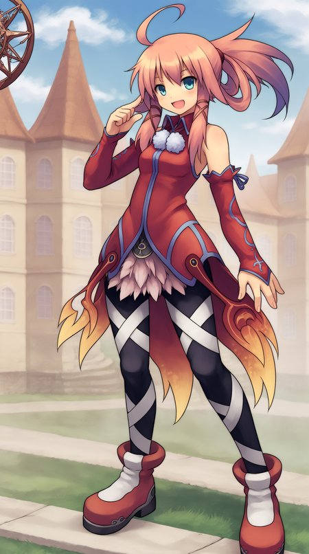 score_9, score_8_up, score_7_up, best background, detailed background, 4k, upscale, anime_source,  Althea Luminous, Main Outfit, outdoors, happy, blush, full body,  <lora:JN_Althea_Luminous_Pony:0.8>