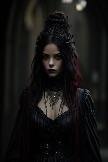 gothic style masterpiece,best quality,ultra_detailed,1girl, solo, half body, dark, mysterious, haunting, dramatic, ornate, detailed