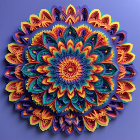, Mandala style, paper art, (nuclear explosion  theme:1.2), colorful, 3d mandala pattern,  asymetrical