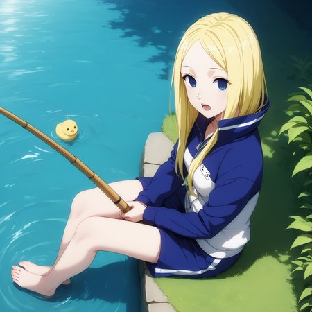 pixiv masterpiece, source_anime, score_9, score_8_up,  score_7_up, score_6_up, absurd res, BREAK
 <lora:Nino_arakawa_under_the_bridge_illu_v24-000017:1>, nino_arakawa_il, 1girl, solo, tracksuit, number_tag, blue_shorts, looking at  viewer, full body, feet,small breasts, open mouth, sitting, holding  fishing rod,  water,  sunny day,  from side, <lora:foot focusv1.1:0.8>, feet, toes, foot, barefoot,