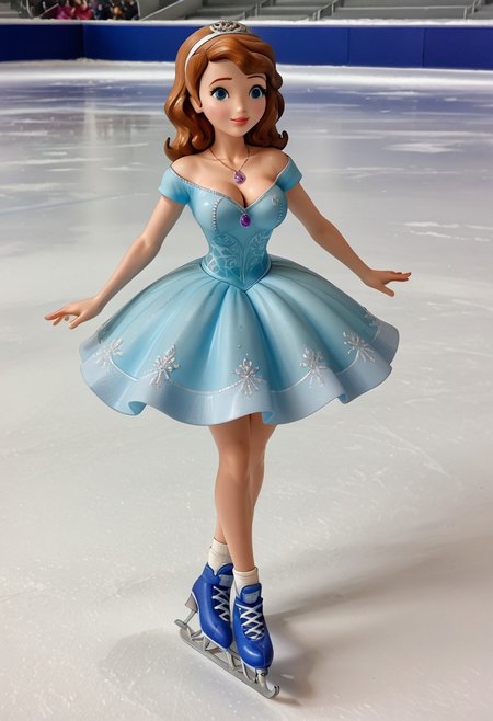 sofia_the_first, necklace, figure skating leotard,sexy dress, on ice rink, large breasts, cleavage