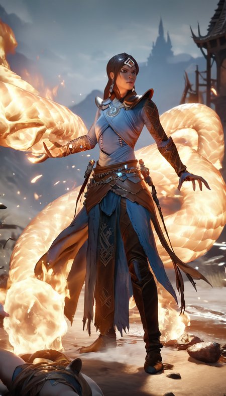 breathtaking Cinematic scene, hero view, d4s sorceress, action pose, detailed background, masterpiece, best quality, high quality, absurdres <lora:diablo_4_sorceress_xl_v3:1> . award-winning, professional, highly detailed