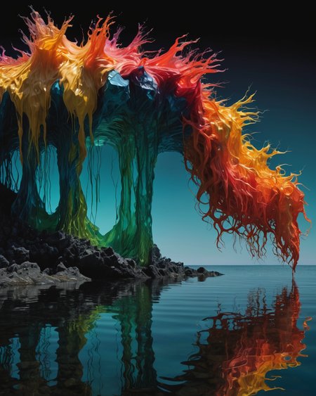 Fang hair tucking, water, reflections, transparency, sculptural, vivid color, The Shattering Isles, Hervé Guibert,  tenebrism, <lora:add-detail-xl:1>, <lora:xl_more_art-full_v1:0.8>