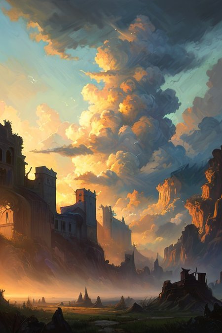 hyperrealism oil painting, ghost of the castle,
thunderstorm, and many small clouds, and slightly cloudy, fantasy forest,
an expansive ancient forest, featuring towering oaks, diverse wildlife, a variety of flora,FanRu,guiguai,
{dawn|dusk|night},