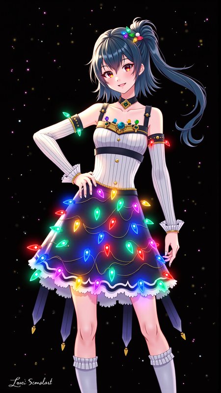 A beautiful render of a ChristmasLightsStyle Skirt. 
<lora:ChristmasLightsStyleFlux:0.7>