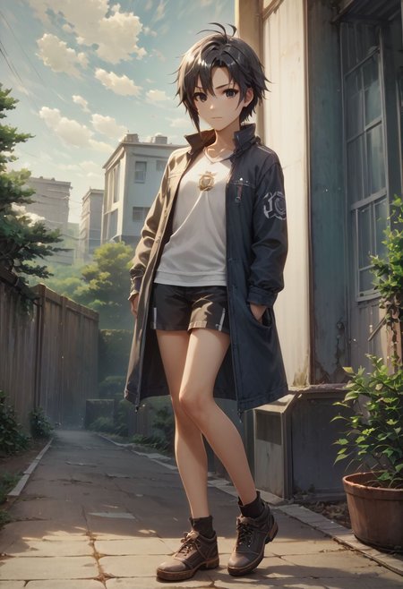 score_9,score_8_up,score_7_up,score_6_up,source_anime, <lora:Worldly_XL:1>
1girl, solo, full figure, 
<lora:KikuchiMakoto_pony_v1:0.9> kikuchi makoto, kkcmkt, short hair, black hair, antenna hair, hair between eyes, black eyes, flat chest,  small breasts,  long legs,
zPDXL, zPDXL-neg