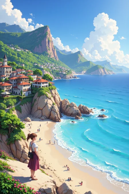 a city into the beach beautiful  anime landscape, morning, woman, very intricate, very detailed, sharp, bright, colorful, <lora:Hand v2:0.5> <lora:Anti-Blur:1><lora:Insane Detail Slider:0.25>  <lora:flux.1_lora_flyway_Epic-detail_v2:0.3> <lora:fluxenhancer:0.25> <lora:ROWER:0.6> <lora:flux-charmer-v1-1:0.4>  <lora:classic-cartoon:1> cl4ss1cc4rt00n