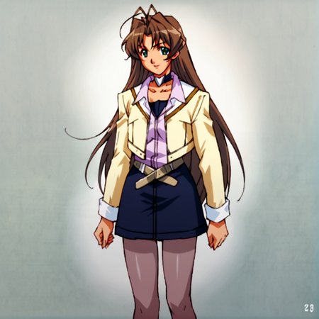 score_9, score_8_up, score_7_up, score_6_up, score_5_up, score_4_up, BREAK,   <lora:Hibiki_amawa:1>, hibiki amawa, 1girl, solo, long hair, skirt, brown hair, long sleeves, jewelry, green eyes, jacket, pantyhose, choker, belt, antenna hair, pencil skirt