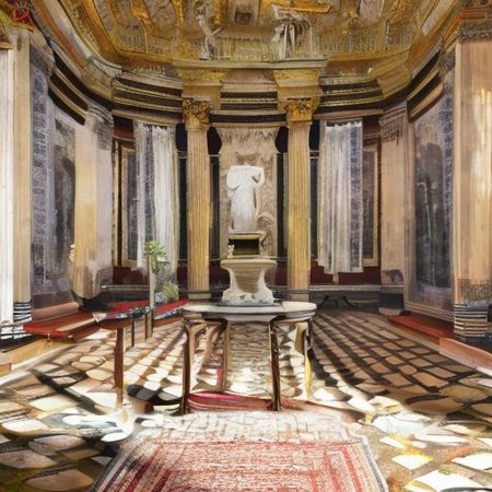 (masterpiece:1.2), (best quality,:1.2), 8k, HDR, ultra detailed, ((photorealistic)), professional light, cinematic lighting, fashion photography, ambient lighting, face lighting, <lora:detail_slider_v4:1>, Fantasy picture, OverallDetail, large ancient room with a marble table, and with a statue on the floor in the middle, RomInt, <lora:RomanInterior-10:1>, epiCPhoto