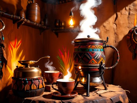 <lora:CulturePunkAI_1Pruned:.9> ZuluPunkAI  coffee machine  (Highly detailed, amazing tribal setting), (Impressive lighting), (Colorful, Ultra Realistic, High quality, Highly detailed, Sharp focus, 8K UHD, Art photography), (trending on artstation)