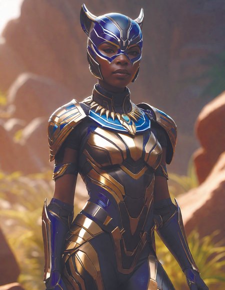 suit of wakanda helmet queen armor king tribal afrika color joy global illumination ray tracing hdr fanart arstation concept,matte fadeev and thomas kinkade 4k,ilya kuvshinov <lora:nijiarmor_v2:0.8>,by diegocr