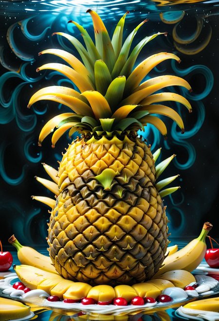 Liquid Marble, detailed, ultrarealistic, liquid gold,
made out of, juicy fruit, banana, pineapple, mango, lime, cherry, juice, liquid gold mango, liquid marble fruits,