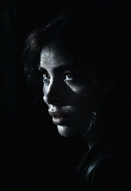 cinematic photo dark photo close-up of a frightened woman's face who is being confronted by a group of dangerous men, on a dark city street, <lora:Into_Darkness:1>, 35mm cinematic , film, bokeh,  professional, 4k, highly detailed, 35mm photograph, film, bokeh,  professional, 4k, highly detailed