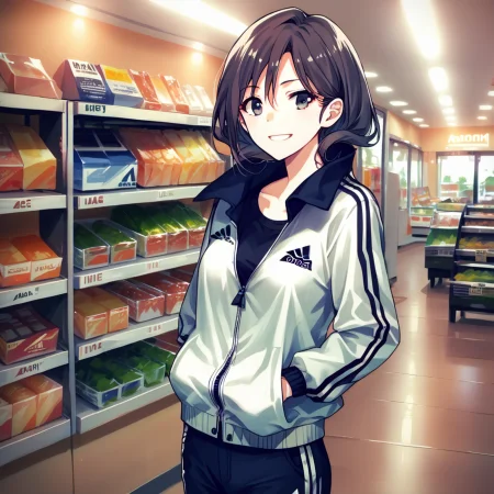 score_9, score_8_up, score_7_up, source_anime, (animeirl), jacket, pants, adidas,1girl, young female, smile, shopping, shop, solo,indoors,  <lora:Animeirl v3 GLoRA PDXL Anzhc:1.1>