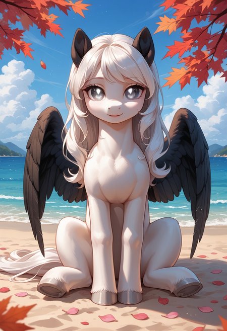 score_9, score_8_up, score_7_up, score_pony,
BREAK
Albina, 1girl, wild pony, feral pony, ((white fur1.5)), (white long hair:1.2), black sclera, white eye, (glowing white eyes:1.4), (black wings:1.1), (black ears:1.1), cute, (masterpiece), best quality, abstract, abstract art, wearing white dress white hair1.5 angel wings  illustration, anime, (sitting on a beach ), simple background, pink pedals park fall leaves trees background), melting, detailed, cosmic print, constellations, background sunshine