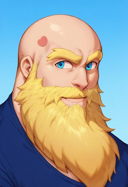 score_9, score_8_up, score_7_up, score_6_up, score_5_up, score_4_up, rating_questionable <lora:hotcha_style_1:1, <lora:add-detail-xl:1.5>, Bright Blonde Bald, Closeup, Bust portrait, (In The School/School Background, School Gym, School Scenery), 1boy, {Strong Triangular Jawline}, bodybuilding, {massive pectoral}, {beefy muscle}, Tall, Goliath, Rugged Features, Chiseled Features, Mature Male, 40-Year Old Man, {Thick Bright Yellow Eyebrows}, PE Teacher Shirt Outfit, Blue Eyes, Brawl Stars Style, Saying Hi, Closed Mouth Smile, Highlights, {very long big epic beard, <lora:Cruz'sBeardedMan:0.7>
