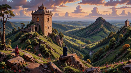 (guard tower:1.3),  beautiful (Zambian) fantasy landscape,  evening, woman, intricate, very detailed, sharp, colorful, <lora:Hand v2:1> <lora:Anti-Blur:1> <lora:Insane Detail Slider:0.5>   <lora:Flux.1_Turbo_Detailer:0.6> <lora:flux-photo-transparent_Alpha_1.0:0.8> <lora:flux.1_lora_flyway_Epic-detail_v2:0.6> <lora:Painterly01b_CE_FLUX_AIT:0.8> pntrlyCE_style, <lora:VividlySurreal:0.8>, <lora:FluxMythP0rtr4itStyle:0.8> mythp0rt