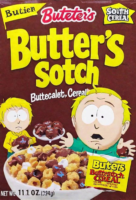 Butters Stotch's Butterstotch Cereal with Chocolate Syrup, South Park Cereal for Adult