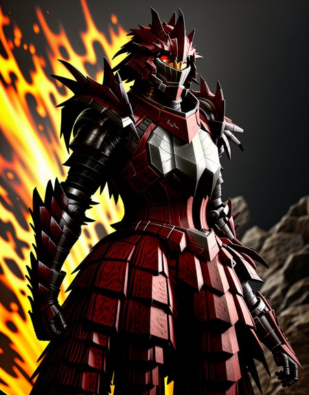 solo, <lora:Rathalos_Armor:0.6>, rathalos armor, man wearing rathalos armor,dark cavern background, male armor, Masterpiece, High resolution, 4K, realistic looking armor,  realistic proportions,
