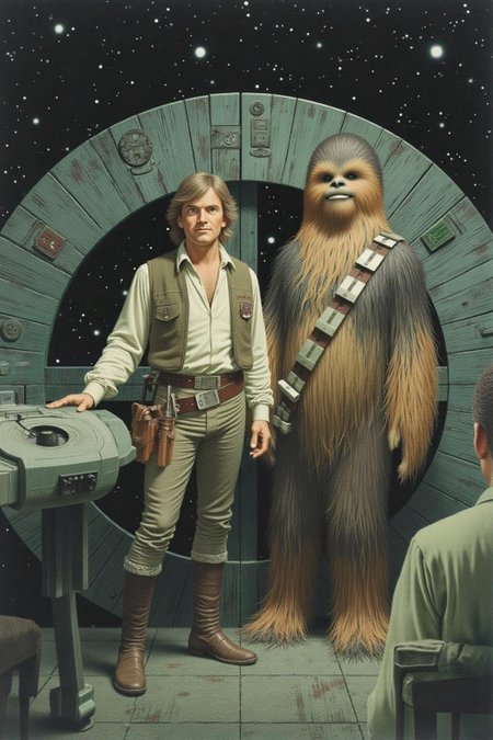 jeanleonhuens1 illustration.
Han solo and Chewbacca posing inside the Falcon Millennium
  <lora:jeanleonhuens1_ap_d6a3e12:1.0><lora:844828073225375012:0>