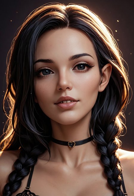 safe_pos, safe_pos, score_9, score_8_up, score_7_up, portrait
1girl, black eyes, mature, medium lips, puffy lips, parted lips, thick prominent brow, protruding fangs, pointed ears, black sclera,
(dark braided hair), braided side mowhawk,
fit body, curvy body lines, narrow waist, big tight ass, (huge round firm breasts), puffy nipples,
(Black lingerie), (Black thong pulled down to knee), (Black Opera Gloves), ((stockings, garters)), classy, expensive, wealthy,
standing, slutty pose, legs apart,
(( background)),  soft lighting, close up of face