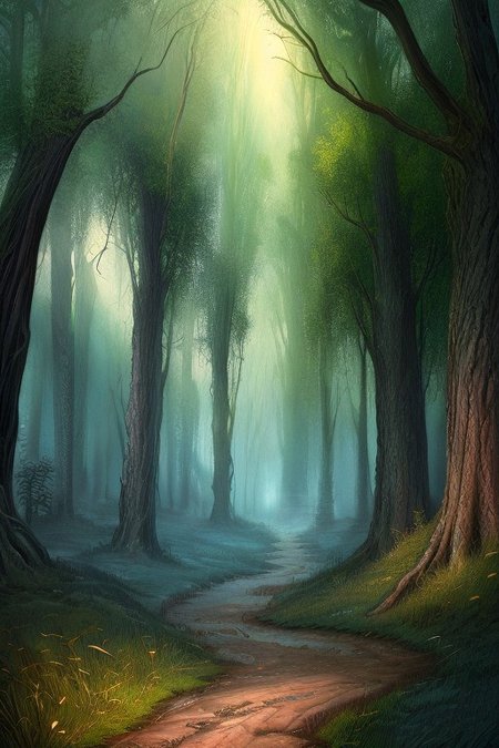 score_9, score_8_up, score_7_up, highly detailed, 
((detailed background, fantasy forest background, fog, glowing light, trees, grass, narrow path)), no people,