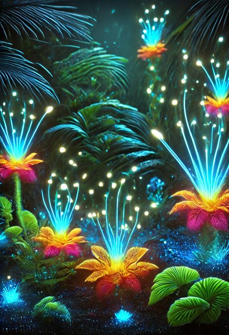 score_9, score_8_up, score_8, masterpiece, high detailed, very detailed,  HD, best quality, hyper detailed, ultra detailed, super realistic, close-up, macro 100mm, macro photography,
 incredibly beautiful Bioluminescent flowers in bright and saturated colors. Let it be a magical garden filled with exotic plants and bright buds. Add a soft light that creates an atmosphere of calm and harmony. Include a variety of shapes and textures of colors to emphasize their beauty and uniqueness. The background can be blurred to focus on the colors. 
dynamic angle, dynamic lighting,