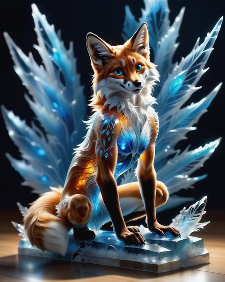 score_9, score_8_up, score_7_up, intricate details, rating_safe,
<lora:BioIceCrystalsPONY:1>, 1boy(made out of Jed-Blmicry, bioluminiscence, translucent,
anthro furry, fox,
full body, looking at the viewer, solo, smiling), detailed background, depth of field, subsurface scattering, 
<lora:ral-chrosc-clr:0.3>, ral-chrosc-clr,
<lora:xl_more_art-full_v1:0.3>,
<lora:add-detail-xl:0.3>