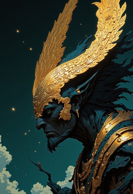 « Under the starry sky, the thin birdlike warrior turned to the East. »
