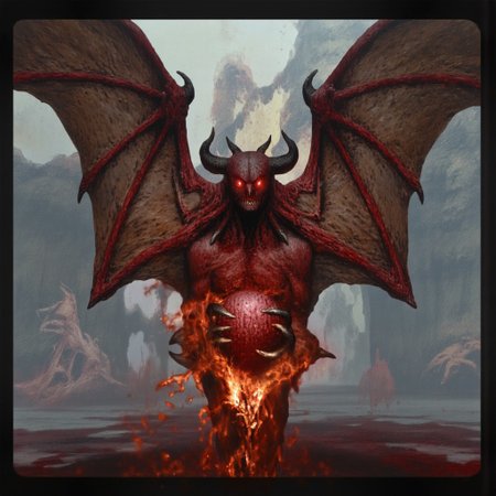 b3rs3rk first person d4concept pov, 3D01S, simple background d4artstyle atmospheric and powerful MikeFranchinastyle dark fantasy, natural organic and first person pov of a berserk style creature
A d00mstyle small menacing, red-skinned stone and fire gargoyle, blending the features of a rock bat and a obsidian stone demon. Its short body  with massive leathery wings stretching from its back, ready to launch into the air. Its glowing, fiery eyes pierce the darkness, while sharp horns protrude from its head. The creature's hands, tipped with razor-like claws, clutch a ball of bloody meat, ready to hurl at its prey. Its stance is hunched, exuding an aura of fear. Its long, sharp fangs glisten. It hovers just above the ground, prepared to unleash fiery devastation from the skies. 
UHD letterboxed game trailer frame chromatic aberration dark atmosphere sharp masterpiece with a focus on the character, elden ring style, dark atmosphere, chromatic aberration