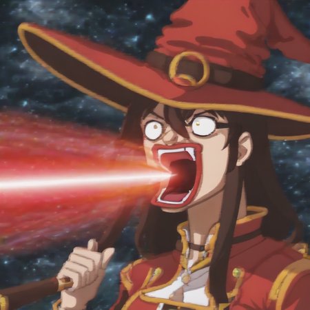 megumin,witch hat,laser,shoopdawoop,<lora:ShoopdawoopXL:0.7>
