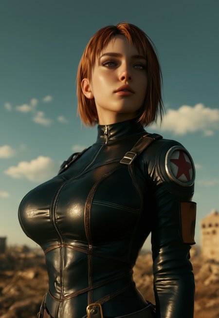 safe_pos, beautiful, aesthetic, high detailed, masterpiece, high contrast, dark background,  girl, orange hair, bobcut, purple eyes, big breast, Unreal engine 5, 3d render, tactical armor, blurr, blurry suit
(((post-apocalyptic city ruin, light blue ocean, green cloudy sky))) score_9, score_8_up, score_7_up, score_6_up, source_cartoon, rating_explicit, Expressiveh, (((upper body, full clothed)))
 (8k uhd:1,4)
 <lora:Dynamic Poses:1>
 <lora:detailed_notrigger:1>