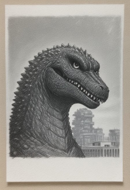 traditional media \(artwork\),monochrome,sketch,rough sketch,paper texture, 1monster, solo, giant reptillian dinosaur godzilla, sharp teeth, dorsal plates, spines, feral, realistic scales, detailed scale texture, furry male, solo, plantigrade, close up, slender, long neck, solo, extremely detailed, Macro detailed realism style, creature, scales, textured skin, sharp teeth, spikes, back spikes, Masterpiece,Sharp focus,UHD,Polaroid,High quality,Perfect,Atmospheric,64k,8k,CCTV,Telephoto,