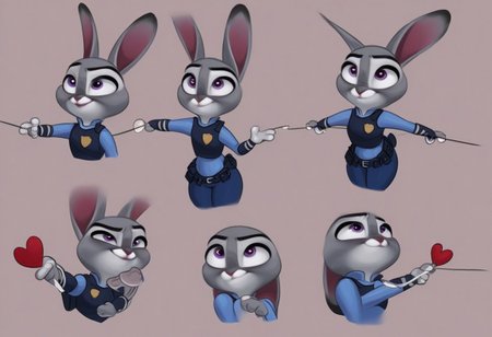 heart floating, heart-shaped pupils, aroused, heart eyes, cupid arrow, Valentine's day themed, Judy Hopps,  police outfit