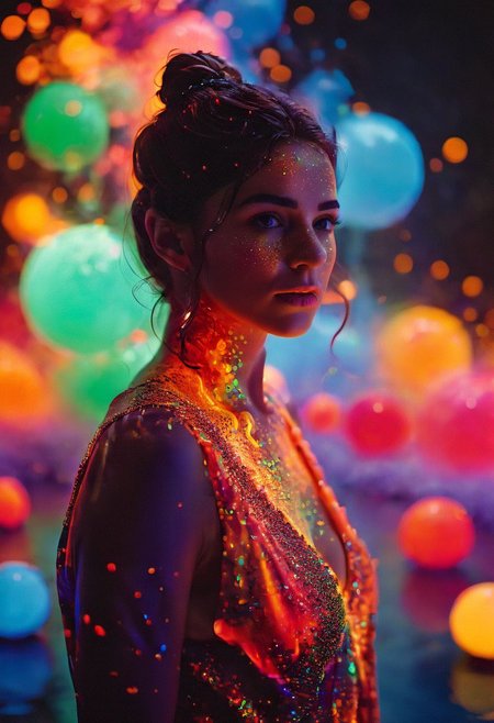 cinematic LUT, woman focused, high-class VIP, (glowing sap viscous fluid environment:1.28), multicolor vibrant RGB mixing, lava lamp, swirling amorphous liquid rising bubbling into sky, bioluminescent glowing dust particles, sloshing waves, non-newtonian fluid, (prismatic color grading), 4k, highres, best quality, dramatic, cinematic, epic, (concept art, digital art, realistic, professional masterpiece, dynamic, (curvilinear perspective), establishing far shot, low depth of field, tilt shift, iris blur, bokeh, sharp clarity:1.2), zavy-flrscnc, fine intricate details, interior lit, great lighting, dappled soft lighting, volumetric lighting, detailed highlights, rim lighting