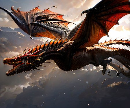 EdobDragon, hell red dragon with horns, open wings, flying, (realistic:1.5), <lora:EdobDragon_v1.0:1>
