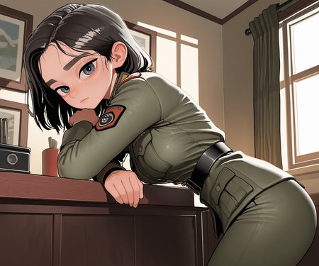 masterpiece, best quality, amazing quality, sfw, 1girl, solo, military uniform,  looking at viewer,  indoors,    <lora:Rifleman style ILL-v2:1> riflemanstyle