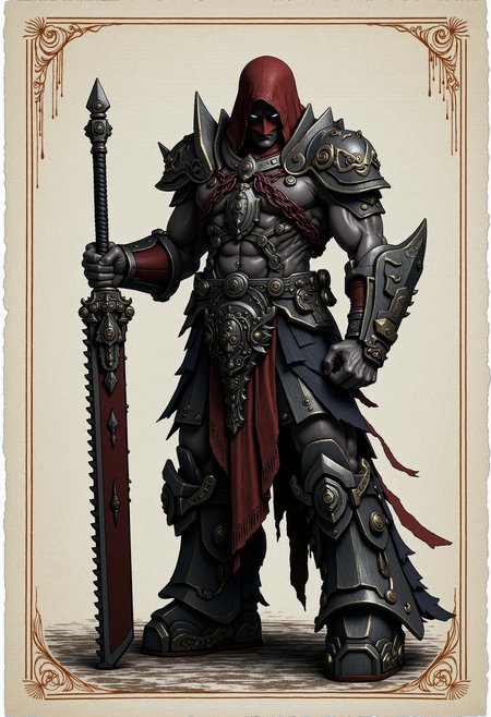 chainsword, Imagine a digital illustration of a monstrous entity, Pepper, a fusion of humanoid and fantastical elements, captured in a dramatic pose. The artwork, inspired by Kentaro Miura's dark and gritty style, showcases intricate details of muscle, armor, and ominous weaponry. "The Odyssey of Pepper's Vengeance" trends on Art Station, enticing viewers to immerse themselves in the epic tale suggested by this striking composition.
<lora:wow_details:0.6>, <lora:Add_More_details_Flux:0.5>, <lora:Sisters_Repentia_-_Warhammer_40000_Flux:1>, <lora:realismlora:0.5>,âââ