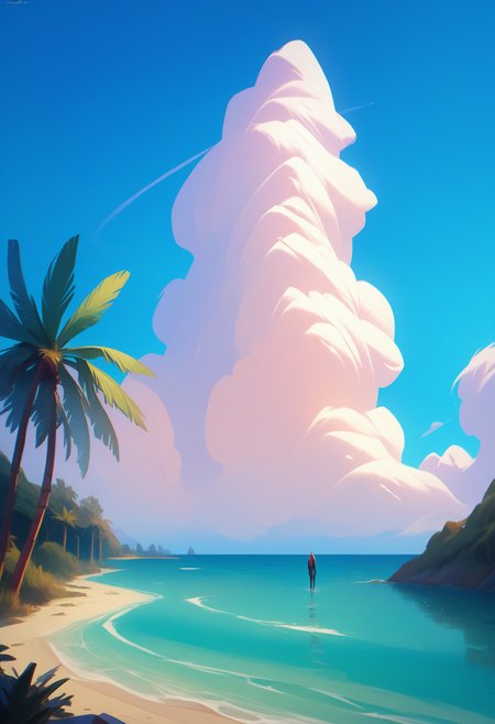 digital painting, all the other Pony quality tags, check the prompts! score_9, score_8_up, score_7_up, score_6_up, score_5_up, score_4_up,
 <lora:DreamPallete:1> dr3am,
outdoors, sky, cloud, no humans, scenery, blue sky, tree, day, building, lamppost, palm tree, ocean, cloudy sky, water
