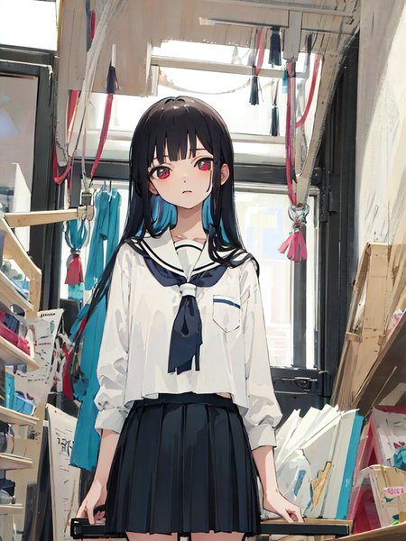 <lora:hellGirlEnmaAiLora_v1:1.0>masterpiece, best quality, 1girl, solo, enma ai, school_uniform,
<lora:standingFullBodyWithBackgroundStyle_v10Offset:0.7>, white background,
