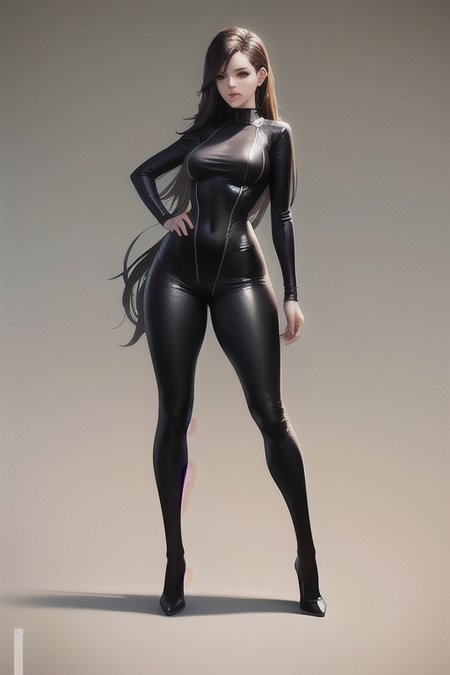best quality, 8k, sharp focus, (character sheet, reference, concept drawing), medium shot, indefectible, flawless, masterpiece, digital art, illustration, trending artstation, hot, seductive, alluring, handsome, elegant, fascinating, exquisite, sublime, bewitching, charming, cute, hourglass slim figure (one:1.6 young woman) wears tight full body flysuit with (open sholders:1.4), by Jordan Grimmer and Greg Rutkowski