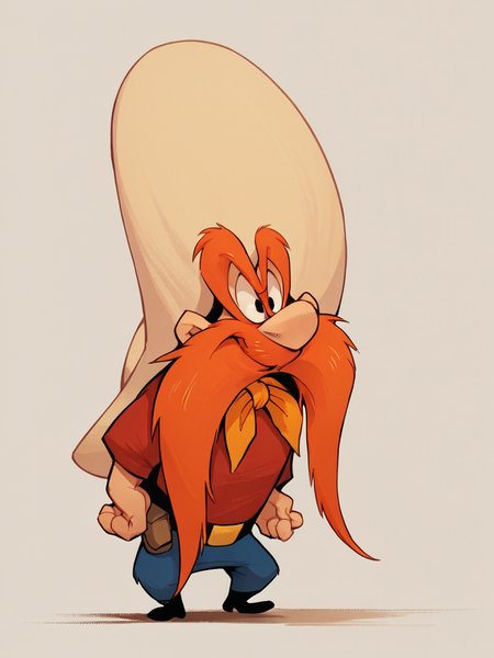 score_9, score_8_up, score_7_up, score_6_up, score_5_up,  <lora:YosemiteSamXLP:1> 1boy, solo, yosemite sam, orange hair, facial hair, neckerchief, hat