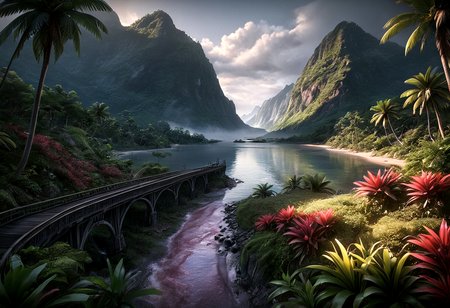 (Midnight, long focal length), visiosomni A beautiful island located in the south pacific.  A large mountain rises from the center of the island with rich (gold:red:purple) vegetation. The beauty of the island with the mountain is awe inspiring.  It's a lovely, clear night with the stars and moon in view. Photo-realistic, eldoria, masterpiece, 2000s vintage RAW photo, photorealistic, film grain, candid camera, color graded cinematic,  sharp focus, highly detailed, high quality, digital intricate details, light reflection, trending on artstation, sharp focus, photo-realistic, hyper-realism, In the eldoria style,  no humans, donmn1gh7xl,  donm3v1lm4dn355xl, hkevil, tbh295
(embedding:ziprealism-SDXL)