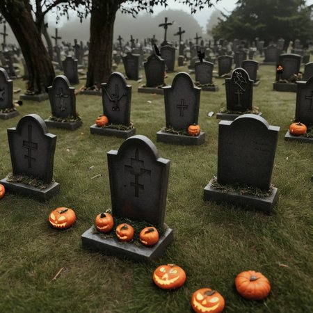 grave yard decorated for halloween <lora:Halloween_XL:1>