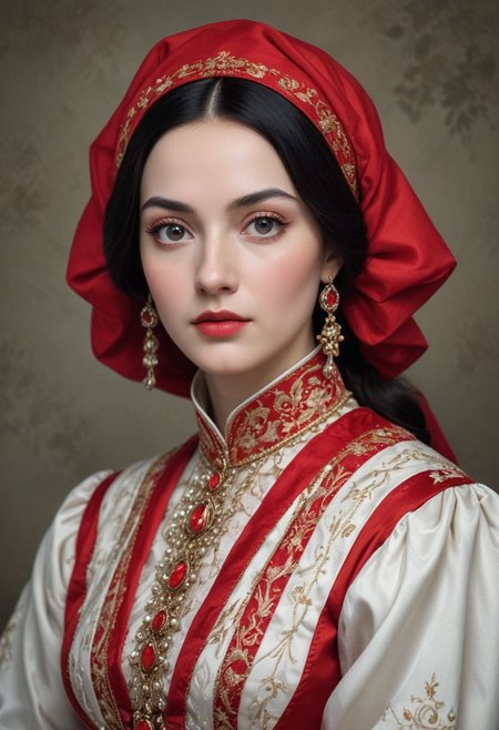 More about Elegant Portrait: Woman in Red and White
An illustrated portrait of a woman with striking eyes and black hair, wearing a red and white historical dress, adorned with elegant jewelry. More about Elegant Portrait: Woman in Red and White
An illustrated portrait of a woman with striking eyes and black hair, wearing a red and white historical dress, adorned with elegant jewelry. 8;548 8=B5@ 2 @><0=5 ;5:A0=4@0 N<0 ""@8 <CH:5B5@0" >?8AK205BAO :0: 65=I8=0 =5>1KG09=>9 :@0A>BK 8 >10O=8O. =0 1K;0 2KA>:>9 8 AB@>9=>9, A @>A:>H=K<8 G5@=K<8 2>;>A0<8 8 ?@>=78B5;L=K<8 :0@8<8 3;070<8. 5 :>60 1K;0 157C?@5G=> 15;>9, 0 3C1K - ?>;=K<8 8 GC2AB25==K<8.