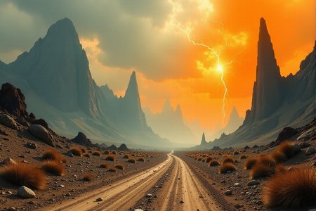 A post-apocalyptic wasteland rendered in Chrono-Impressionist Temporal Flux, where multiple time periods blend and shift. Use toxic orange and nuclear grey to represent different eras, creating a dynamic, time-bending compositionâââ