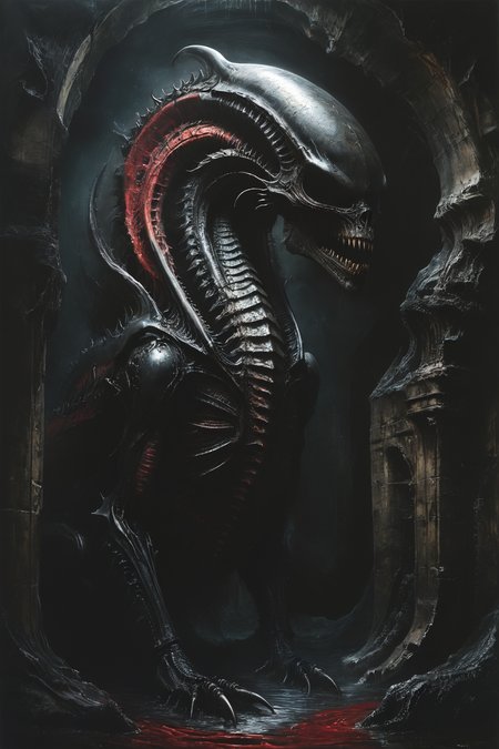 best quality, high quality, detailed schematic, (realistic, photorealistic, absurdres:1.2), <lora:l30_1___XL2400_lora_f32:5>, (chaos:1.3), dark water, deep ocean, macabre, darkness, creature, shadows <lora:tbh295-sdxl:0.5> style of H. R. Giger <lora:zavy-cntrst-sdxl:1> dark, chiaroscuro, low-key, (black dragon, cave, red ink:1.3), <lora:ral-chrosc-bw:1> ral-chrosc-bw <lora:HR_Giger_Style_Pony:1>